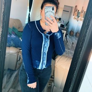 blue acid wash button up sweater